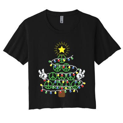 Groovy Peace Love Xmas Hippie Santa Claus Funny Christmas Women's Crop Top Tee