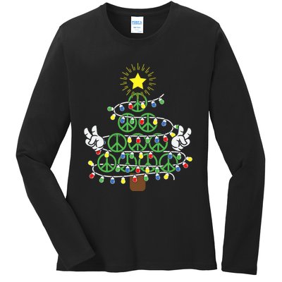 Groovy Peace Love Xmas Hippie Santa Claus Funny Christmas Ladies Long Sleeve Shirt