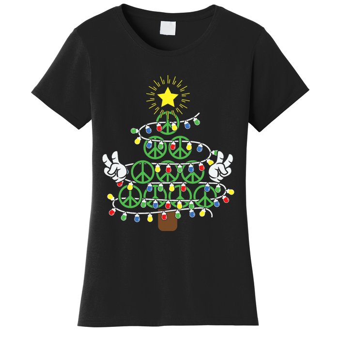 Groovy Peace Love Xmas Hippie Santa Claus Funny Christmas Women's T-Shirt