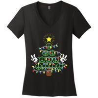 Groovy Peace Love Xmas Hippie Santa Claus Funny Christmas Women's V-Neck T-Shirt