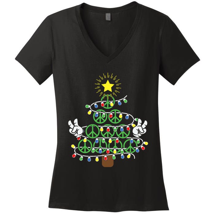 Groovy Peace Love Xmas Hippie Santa Claus Funny Christmas Women's V-Neck T-Shirt