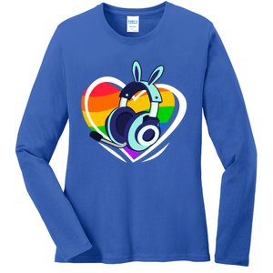 Gamer Pride Lgbtq Gaming Headphone Heart Rainbow Cool Gift Ladies Long Sleeve Shirt