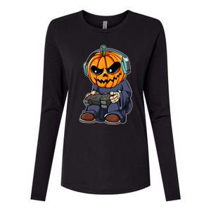 Gamer Pumpkin Lazy Halloween Costume Cool Videogame Gaming Womens Cotton Relaxed Long Sleeve T-Shirt