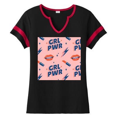 Girl Pwr Lipstick Women's Day Ladies Halftime Notch Neck Tee