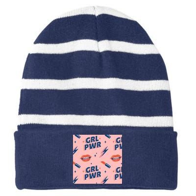 Girl Pwr Lipstick Women's Day Striped Beanie with Solid Band