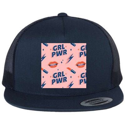 Girl Pwr Lipstick Women's Day Flat Bill Trucker Hat