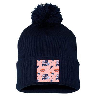 Girl Pwr Lipstick Women's Day Pom Pom 12in Knit Beanie