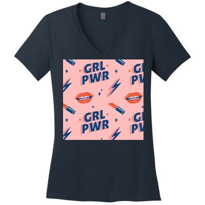 Girl Pwr Lipstick Women's Day Women's V-Neck T-Shirt