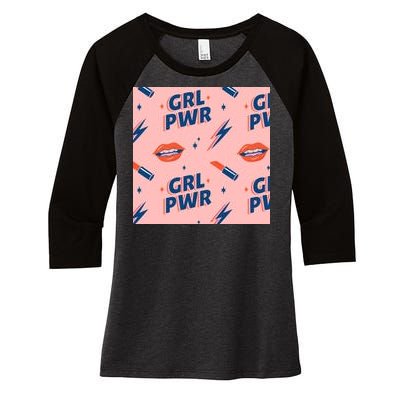 Girl Pwr Lipstick Women's Day Women's Tri-Blend 3/4-Sleeve Raglan Shirt