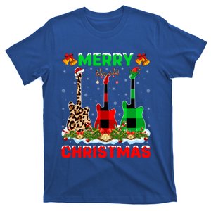 Guitar Player Leopard Buffalo Plaid Guitar Merry Christmas Cute Gift T-Shirt