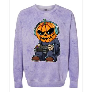 Gamer Pumpkin Lazy Halloween Costume Cool Videogame Gaming Gift Colorblast Crewneck Sweatshirt