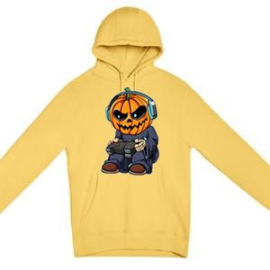 Gamer Pumpkin Lazy Halloween Costume Cool Videogame Gaming Gift Premium Pullover Hoodie