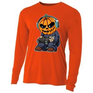 Gamer Pumpkin Lazy Halloween Costume Cool Videogame Gaming Gift Cooling Performance Long Sleeve Crew