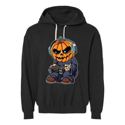 Gamer Pumpkin Lazy Halloween Costume Cool Videogame Gaming Gift Garment-Dyed Fleece Hoodie