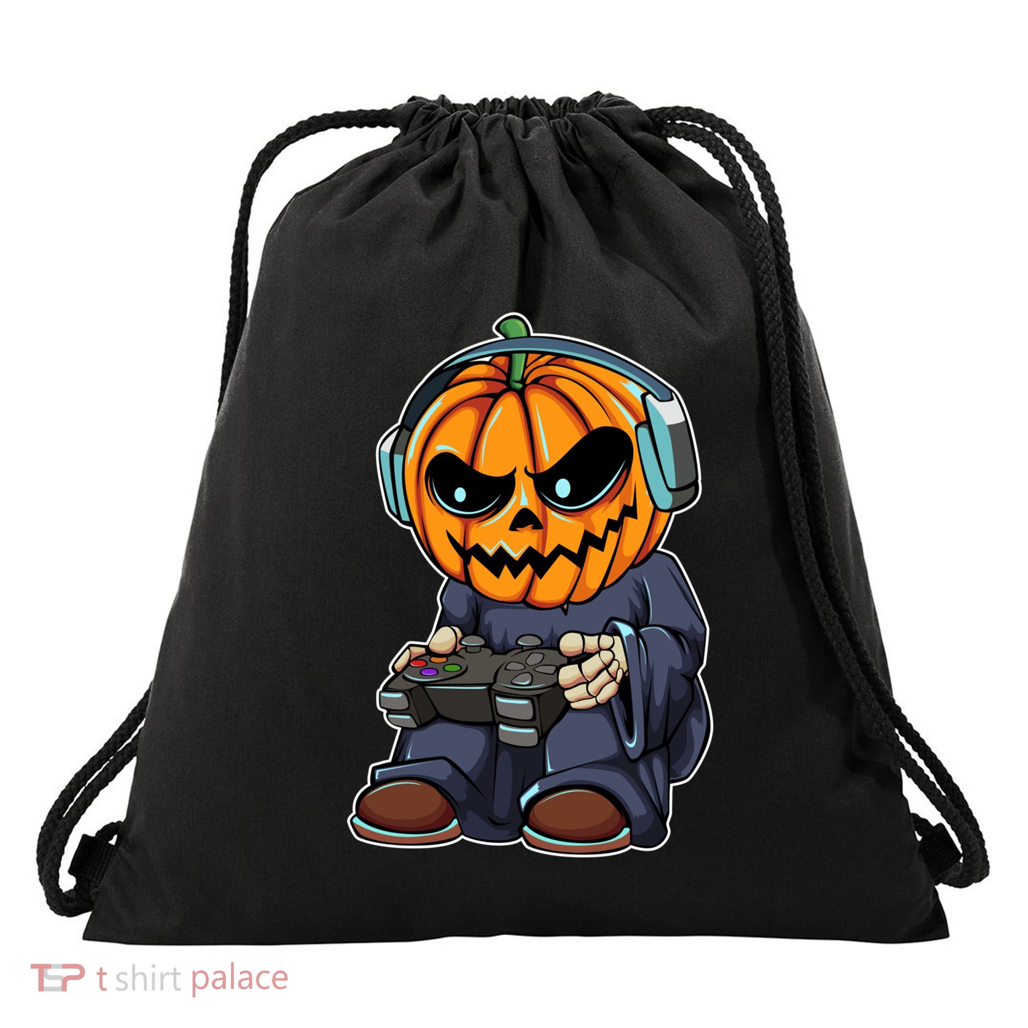 Gamer Pumpkin Lazy Halloween Costume Cool Videogame Gaming Gift Drawstring Bag