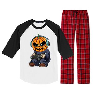 Gamer Pumpkin Lazy Halloween Costume Cool Videogame Gaming Gift Raglan Sleeve Pajama Set