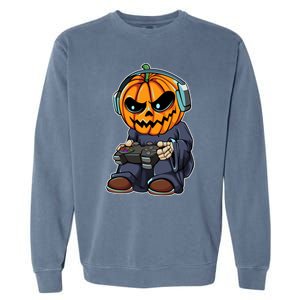 Gamer Pumpkin Lazy Halloween Costume Cool Videogame Gaming Gift Garment-Dyed Sweatshirt