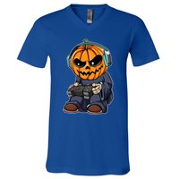 Gamer Pumpkin Lazy Halloween Costume Cool Videogame Gaming Gift V-Neck T-Shirt