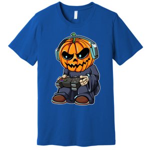 Gamer Pumpkin Lazy Halloween Costume Cool Videogame Gaming Gift Premium T-Shirt