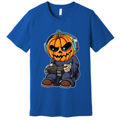 Gamer Pumpkin Lazy Halloween Costume Cool Videogame Gaming Gift Premium T-Shirt