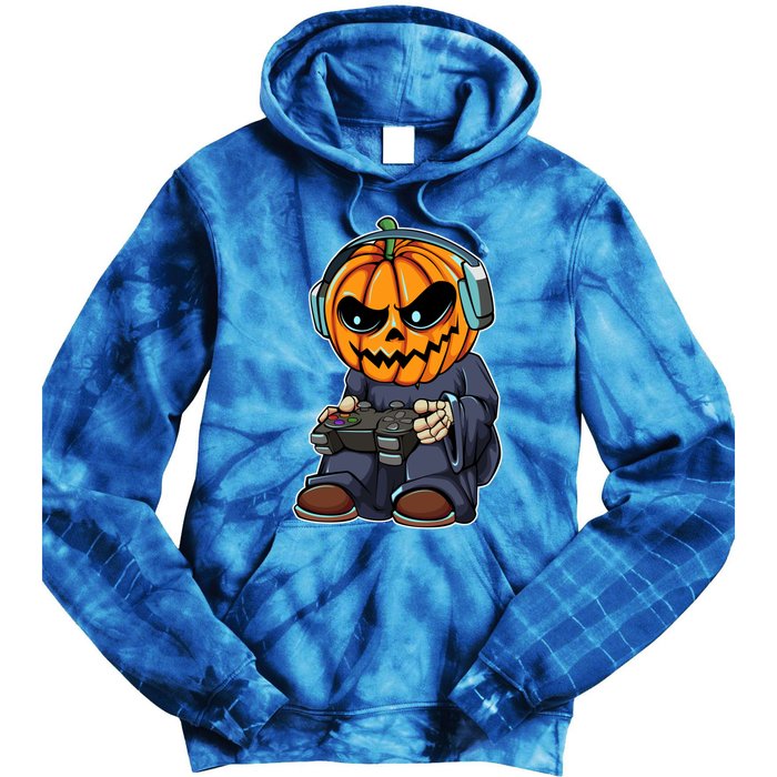 Gamer Pumpkin Lazy Halloween Costume Cool Videogame Gaming Gift Tie Dye Hoodie