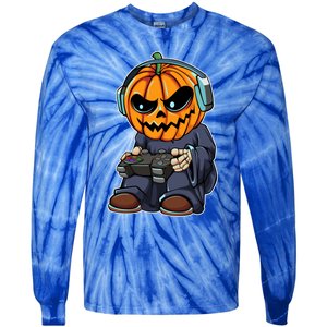 Gamer Pumpkin Lazy Halloween Costume Cool Videogame Gaming Gift Tie-Dye Long Sleeve Shirt