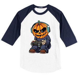 Gamer Pumpkin Lazy Halloween Costume Cool Videogame Gaming Gift Baseball Sleeve Shirt