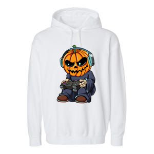 Gamer Pumpkin Lazy Halloween Costume Cool Videogame Gaming Gift Garment-Dyed Fleece Hoodie