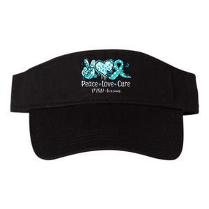 Groovy Peace Love Cure Teal Ribbon PTSD Awareness Valucap Bio-Washed Visor