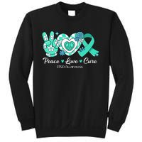 Groovy Peace Love Cure Teal Ribbon PTSD Awareness Sweatshirt