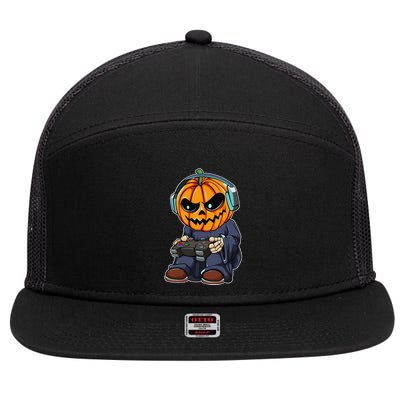 Gamer Pumpkin Lazy Halloween Costume Funny Gaming Videogame 7 Panel Mesh Trucker Snapback Hat