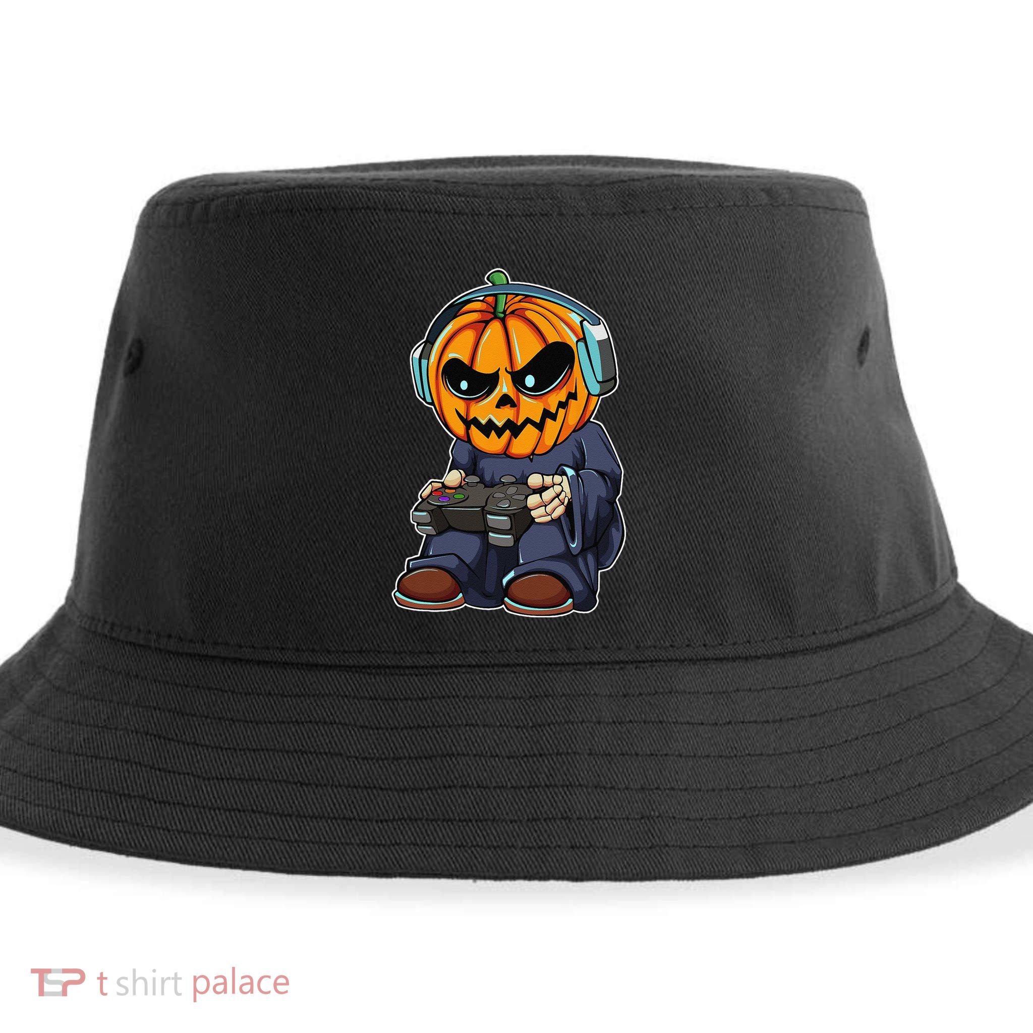 Gamer Pumpkin Lazy Halloween Costume Funny Gaming Videogame Sustainable Bucket Hat