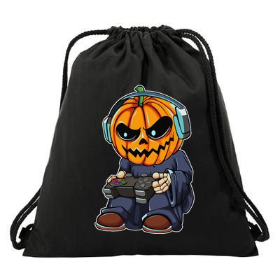 Gamer Pumpkin Lazy Halloween Costume Funny Gaming Videogame Drawstring Bag