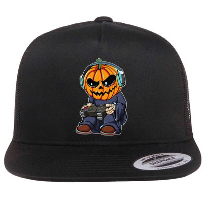 Gamer Pumpkin Lazy Halloween Costume Funny Gaming Videogame Flatbill Hat