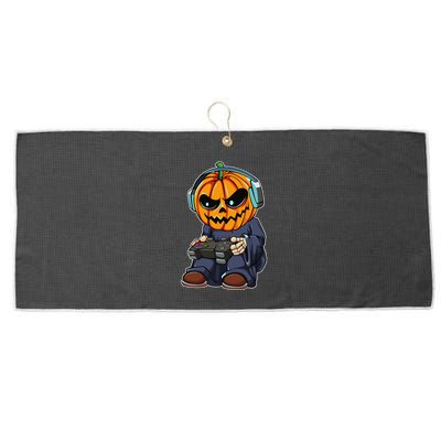 Gamer Pumpkin Lazy Halloween Costume Funny Gaming Videogame Large Microfiber Waffle Golf Towel