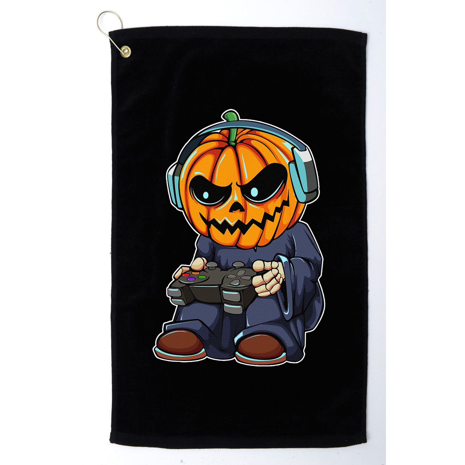 Gamer Pumpkin Lazy Halloween Costume Funny Gaming Videogame Golf Towel