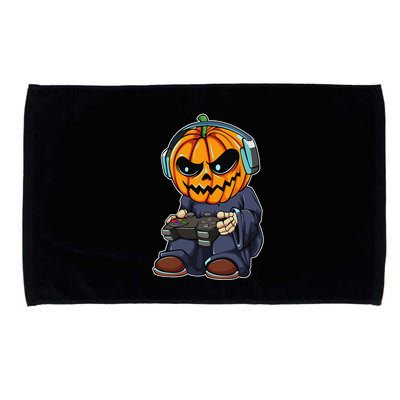 Gamer Pumpkin Lazy Halloween Costume Funny Gaming Videogame Microfiber Hand Towel