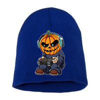 Gamer Pumpkin Lazy Halloween Costume Funny Gaming Videogame Short Acrylic Beanie