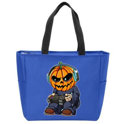 Gamer Pumpkin Lazy Halloween Costume Funny Gaming Videogame Zip Tote Bag