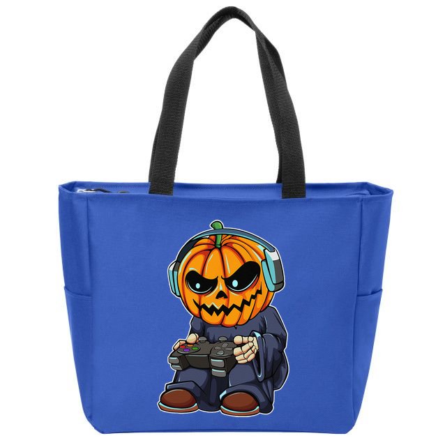 Gamer Pumpkin Lazy Halloween Costume Funny Gaming Videogame Zip Tote Bag