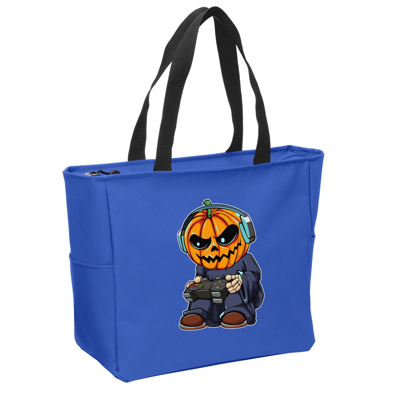 Gamer Pumpkin Lazy Halloween Costume Funny Gaming Videogame Zip Tote Bag