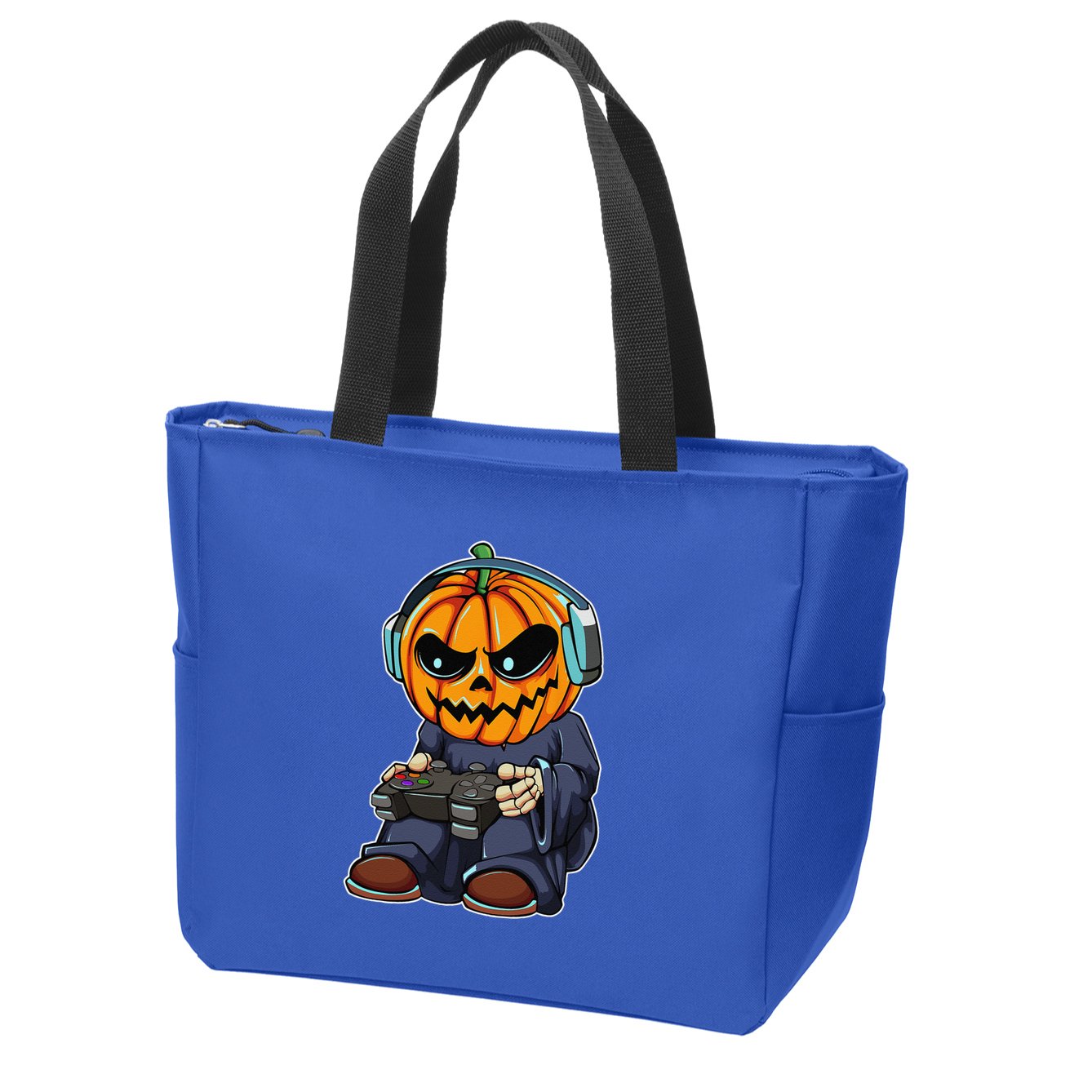 Gamer Pumpkin Lazy Halloween Costume Funny Gaming Videogame Zip Tote Bag