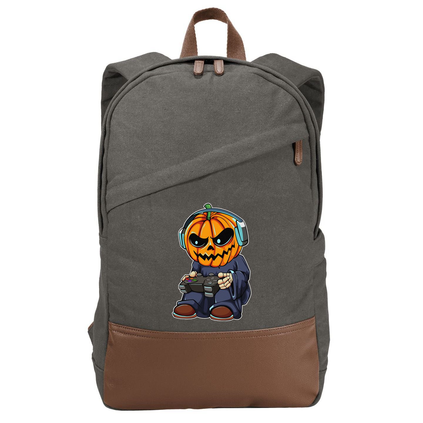 Gamer Pumpkin Lazy Halloween Costume Funny Gaming Videogame Cotton Canvas Backpack