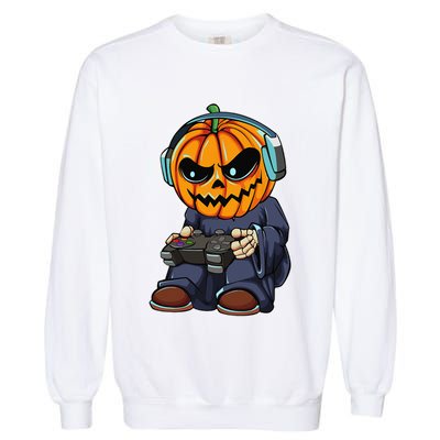 Gamer Pumpkin Lazy Halloween Costume Funny Gaming Videogame Garment-Dyed Sweatshirt