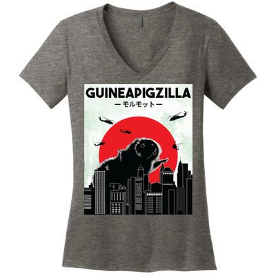 Guinea Pig Lover Tee Guineapigzilla Funny Guinea Pig Women's V-Neck T-Shirt
