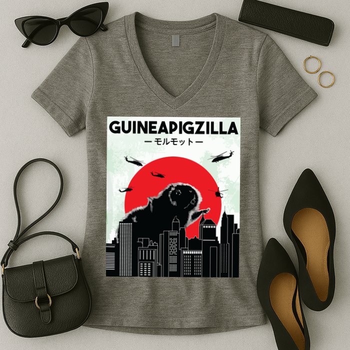Guinea Pig Lover Tee Guineapigzilla Funny Guinea Pig Women's V-Neck T-Shirt