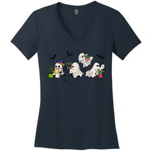 Ghost Plant Lady Halloween Ghostly Gardening Plant Lover Women's V-Neck T-Shirt