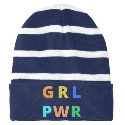 Girl Power Logo Striped Beanie with Solid Band