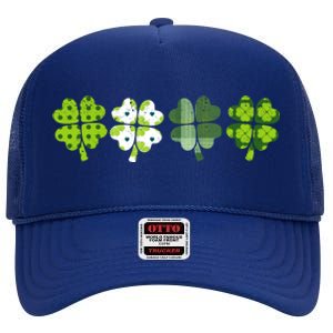 Green Plaid Leopard Shamrock Cute St Patricks Day Lucky Gift High Crown Mesh Back Trucker Hat