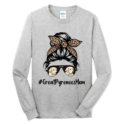 Great Pyrenees Mom Life Messy Bun Hair Leopard Bandana Gift Tall Long Sleeve T-Shirt